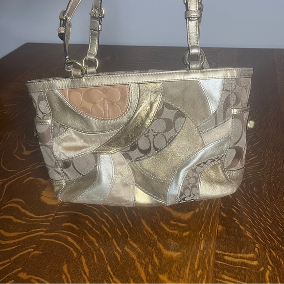 Coach Mosaic Gallery Patchwork Metallic Gold and Tan Tote/Shoulder Bag - Picture 2 of 10